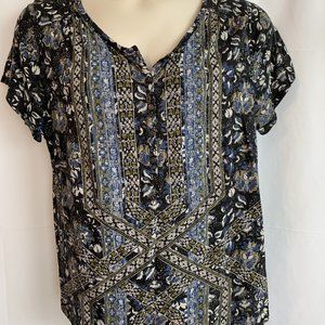 Lucky Brand Blue Multi Sleeveless Tank Top 100% Cotton - 1X